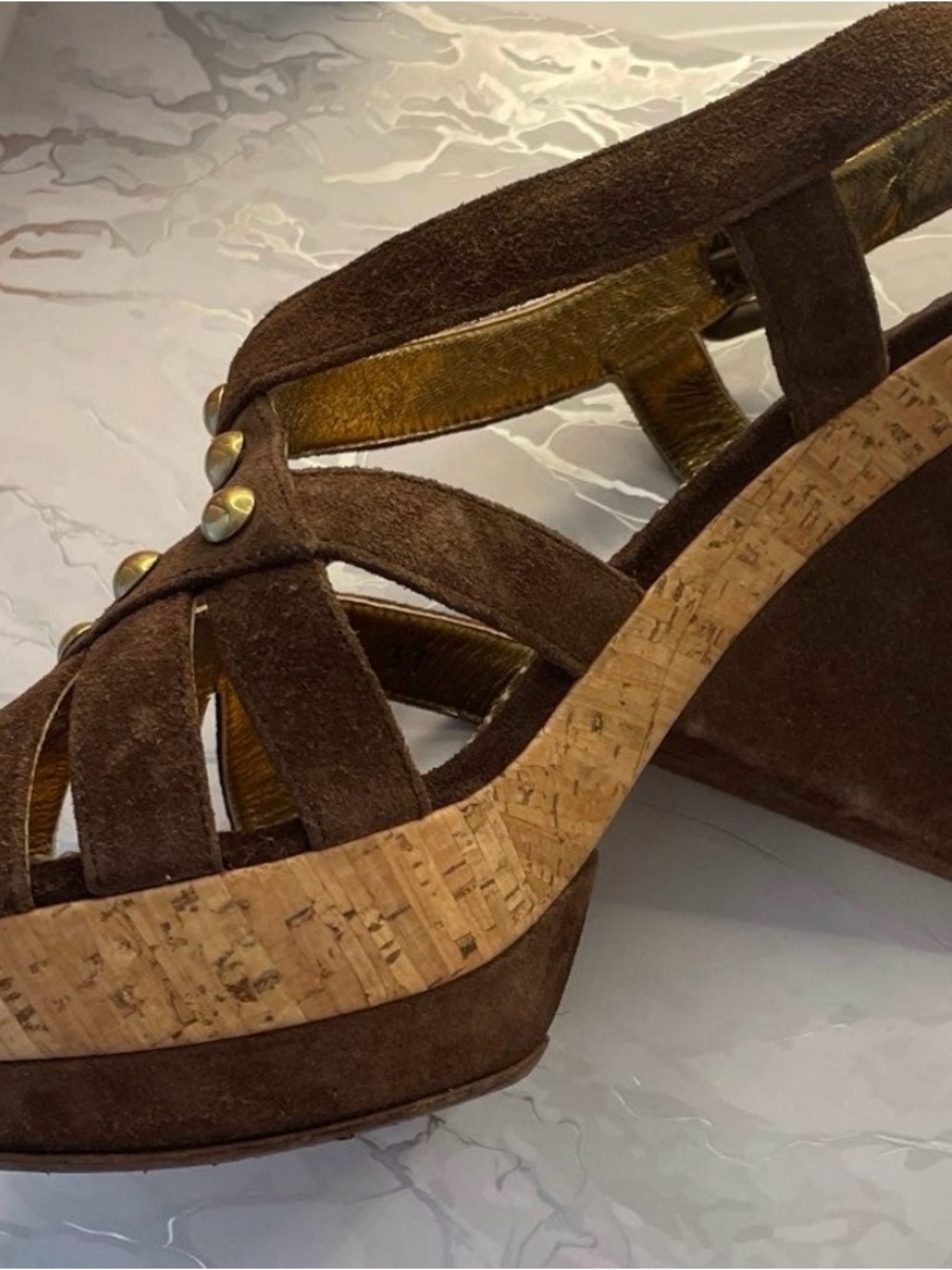 Prada Brown Suede Studded Slingback Sandals - Picture 3 of 5